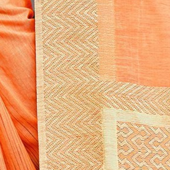 JHEAPS ORANGE COTTON DUAL SHADE WOVEN SAREE - Picture 4 of 4